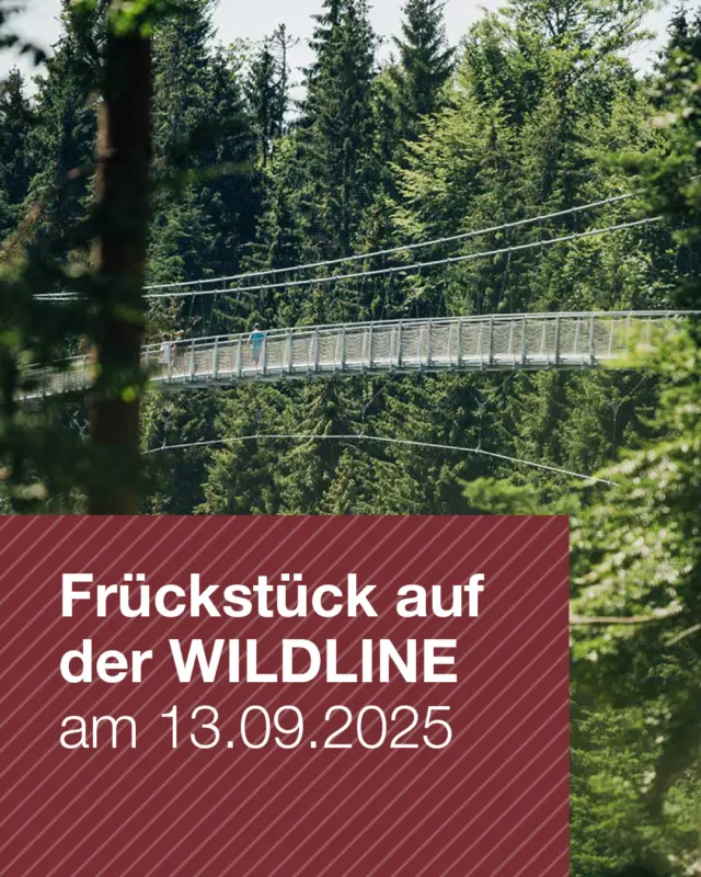 Starte den Tag über den Wolken beim exklusiven WILDLINE Frühaufsteher-Event am 13. September! ☀️🌄 

Gemeinsam erleben wir die Hängebrücke in der magischen Stille des Morgens – mit heißem Kaffee, frischer Butterbrezel und einer Aussicht, die nur den frühesten Abenteurern gehört. Zwischen 7 und 9 Uhr kannst du den Nordschwarzwald wie nie zuvor genießen! 

Die Teilnahme ist auf maximal 10 Personen begrenzt und kostet 20 Euro pro Person, ermäßigt 18 Euro. Also, schnell anmelden per E-Mail an willkommen@wildline.de. Hinweis: Die Veranstaltung findet nur bei schönem Wetter statt.

#WILDLINE #frühaufsteher #abenteuer #nordschwarzwald #morgenglück #naturelovers #brückenerlebnis
