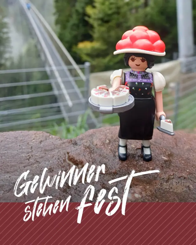 Und die Gewinner stehen fest! 🥳🎉

Das sind unsere Plätze:

Platz 1: airromy – 2x Tickets für die WILDLINE + 1 Schwarzwald Marie Playmobilfigur
Platz 2: sandramittermair – 1x Ticket für die WILDLINE + 1 Schwarzwald Marie Playmobilfigur
Platz 3: joergholzwarth – 1 Schwarzwald Marie Playmobilfigur

Herzlichen Glückwunsch! 🎁 Bitte meldet euch per DM, damit wir eure Gewinne zuschicken können.

Danke an alle fürs Mitmachen – ihr seid großartig! 🙌

#WILDLINE #BadWildbad #Schwarzwald #SchwarzwaldMarie #Playmobil #Gewinnspiel #Hängebrücke #Abenteuer