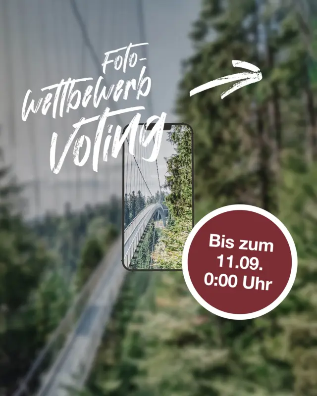 Fünf Favoriten, ein Glücksgefühl – jetzt zählt deine Stimme! 😍🌉📸

Das Einsenden ist vorbei, die 5 Top-Bilder stehen fest. Deine Mission: Like dein Lieblingsfoto und entscheide mit, welches Motiv das pure WILDLINE Glücksgefühl einfängt! 👍✨

Voting-Zeitraum: bis 11.09., 00:00 Uhr ⏰On top: Unter allen, die abstimmen, verlosen wir eine WILDLINE Vesperdose – der Deckel wird zum Vesperbrett. Perfekt fürs nächste Naturerlebnis mit Nervenkitzel in Bad Wildbad! 🎁🥾🌲

Bereit? Ab auf die Brücke der Gefühle – like dein Favorit jetzt!

#WILDLINE #Glücksgefühl #AbenteuerPur #Hängebrücke #BadWildbad #Naturerlebnis #Nervenkitzel