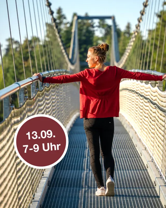 Übermorgen, am 13.09., ist es so weit: WILDLINE für Frühaufsteher – erlebe den Nordschwarzwald in der magischen Morgenstunde! 

🌅⏰ Nur zehn Plätze: Du stehst mit neun weiteren Naturfans auf der WILDLINE, zwischen den Pylonen, während die Sonne den Wald wachküsst. Über der gewaltigen Spannweite spürst du Nervenkitzel und pures Glücksgefühl – ruhig wie ein Bergsee, sicher wie ein Fels in der Brandung. 🌲🌉✨

Dazu gibt’s heißen Kaffee und eine knusprige Butterbrezel – perfekter Start, bevor der Trubel beginnt. ☕🥨
Teilnahme: 20 Euro pro Person, ermäßigt 18 Euro
Max. 10 Personen – schnell anmelden per E-Mail an willkommen@wildline.de 📩
Hinweis: Findet nur bei schönem Wetter statt ☀️

Am 13.09. gehört die Hängebrücke dir – das musst du erleben! 🙌

Bild: Alexander Kijak

#wildline #frühaufsteher #nordschwarzwald #hängebrücke #naturerlebnis #badwildbad