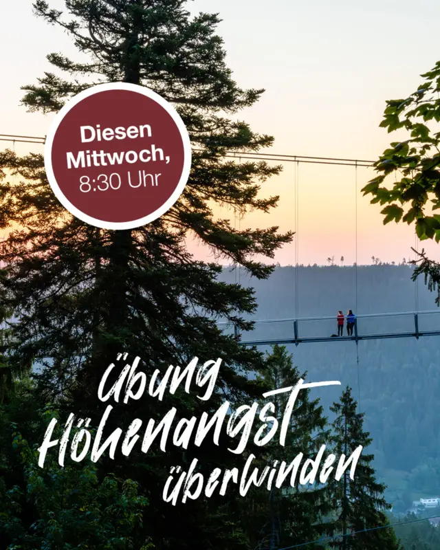 In 3 Tagen ist es soweit: Deine Chance, deine Höhenangst an der WILDLINE zu überwinden und das Abenteuer zu spüren! 🌉✨ 

Du hast die WILDLINE schon immer bewundert, aber die Höhe hielt dich zurück? Am 22. Oktober begleiten dich unsere erfahrenen Mitarbeitenden ganz persönlich Schritt für Schritt über die Hängebrücke – sicher, ohne Druck, mit viel Ruhe und Verständnis. 🤝🌲 Gemeinsam erleben wir das Naturerlebnis und schaffen das Glücksgefühl, das du verdienst. 💚

Los geht’s am 22. Oktober um 8:30 Uhr am Besucherzentrum. Melde dich jetzt an und sichere dir deinen Platz: willkommen@wildline.de 📧🚀 

---
Bildquelle: Alexander Kijak

#WILDLINE #HöhenangstÜberwinden #AbenteuerErleben #BadWildbad #Naturerlebnis