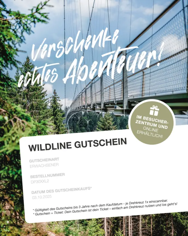 Verschenke dieses Jahr Nervenkitzel pur – mit einem WILDLINE-Gutschein! 🌲🎁

Ob beim funkelnden Winterzauber oder bei sommerlicher Frischluft über den Baumwipfeln: Die WILDLINE ist das perfekte Geschenk für alle, die Abenteuer und besondere Erinnerungen lieben. Unsere Gutscheine sind in wenigen Klicks online bestellt und bringen das Glücksgefühl direkt nach Hause! ✨

Wem würdest du am liebsten ein gemeinsames Abenteuer auf der WILDLINE schenken? 💚 Sag es uns in den Kommentaren!

👉🏼👉🏼👉🏼 Hier Gutscheine für die WILDLINE bestellen: https://wildline.de/gutscheine ODER schaue dir den Link in der Bio an.

#WILDLINE #Geschenkidee #Abenteuer #Nervenkitzel #Naturerlebnis #Weihnachten #Erinnerungen #ausflugstipp