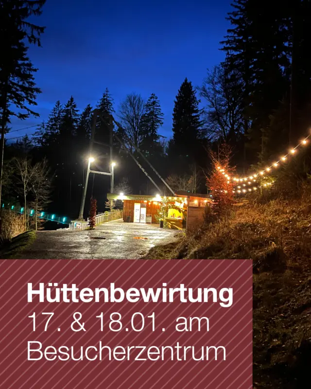 ✨ HÜTTEN-HIGHLIGHT AN DER WILDLINE ✨

Heute und auch morgen (17. und 18.01) sorgt das Jugendhaus Bad Wildbad an unserer Hütte am Besucherzentrum für warme Wintermomente:

🧇 Frisch gebackene Waffeln
☕ Heißer Punsch
🍷 Duftender Glühwein

Perfekt, um dich nach deinem Nervenkitzel auf der WILDLINE Hängebrücke aufzuwärmen – zwischen Tannenduft, klarer Höhenluft und Winterzauber. ❄️

Wen schnappst du dir für eine süße Auszeit? 😋

🕒 Öffnungszeiten: 15–20 Uhr
📍 Besucherzentrum WILDLINE Bad Wildbad

👉🏼👉🏼👉🏼 Hier Tickets für die WILDLINE bestellen: https://wildline.de/tickets ODER schaue dir den Link in der Bio an.

#wildline #badwildbad #wintergenuss #lichterzauber #waffelliebe #glühweinzeit #nervenkitzel